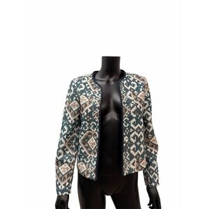 H&M Boho Jacquard‎ Knit Open Front Blazer Geometric Print Jacket Size 10